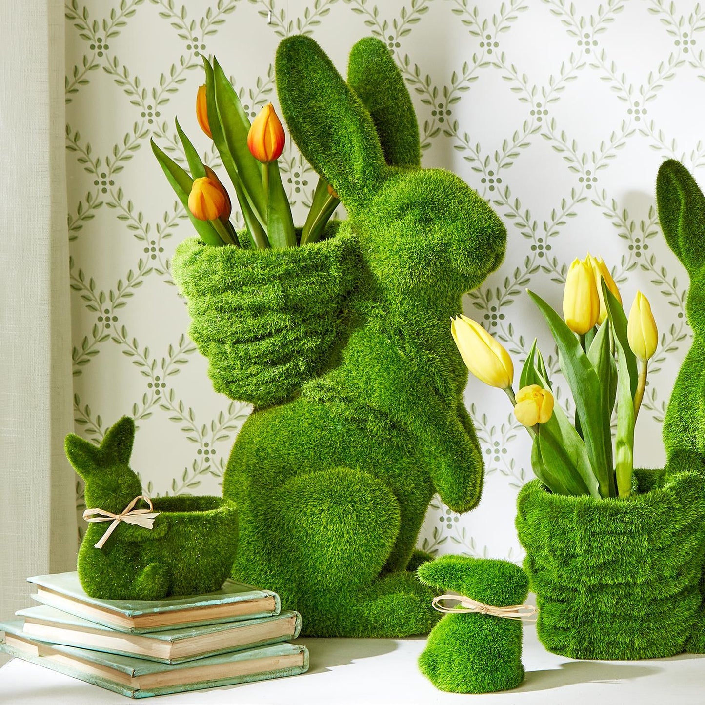 Faux Moss Easter Bunny with Basket