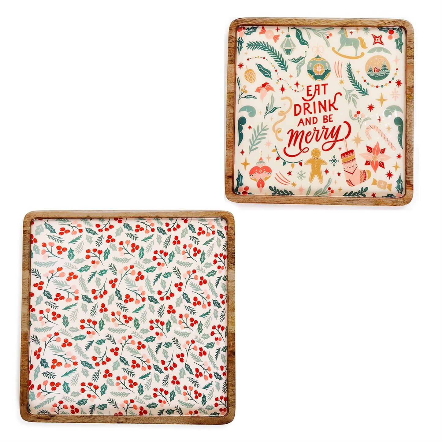Vintage Holiday S/2 Square Serving Trays